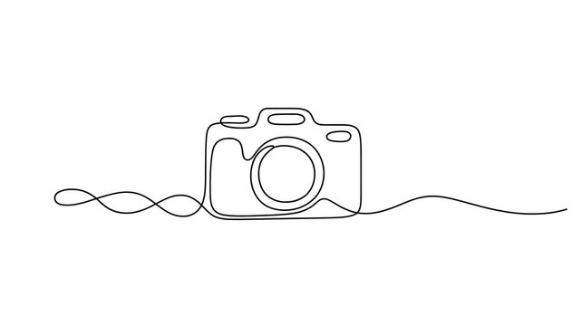 Minimalist One Line Art Camera Icon - Simple Continuous Drawing for