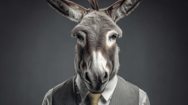 Portrait of stubborn and stupid donkey as corporate office worker