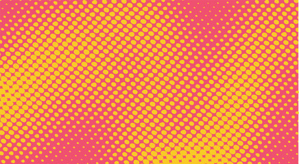 Vibrant pink and yellow halftone dot pattern with a dynamic gradient effect Vector