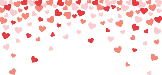 Red and Pink Hearts Falling on White Background - Romantic Valentine's Day Banner and Love Backdrop