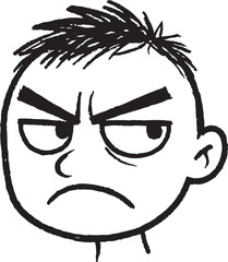Hand drawn crayon emoji face of angry frowning boy