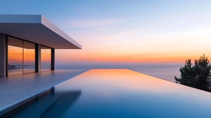 Modern luxury villa with infinity pool and panoramic sunset ocean view