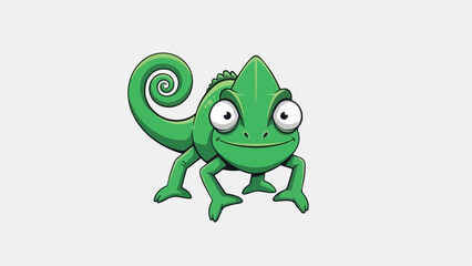 Obraz premium Cartoon Green Chameleon with Big Eyes and Swirly Tail.