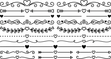 Decorative Heart Dividers and Borders Set for Wedding Invitations, Romantic Calligraphy Ornaments