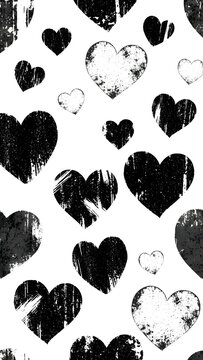 Grunge Heart Pattern: Distressed Y2K Aesthetic Black and White Love Illustration