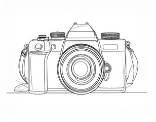Front View Line Art of DSLR-Style Camera