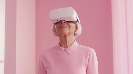 Stylish Elderly Woman Experiencing Virtual Reality