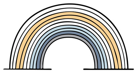 Fototapeta premium Stylized Rainbow with Soft Pastel Colors and Black Outline on White