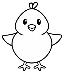 Obraz premium Simple Line Art of a Cute Baby Chick Cartoon Character Illustration for Easter and Spring Holiday Designs