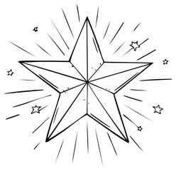 Fototapeta premium Hand Drawn Starburst Illustration with Small Stars Around a Large Five Pointed Star