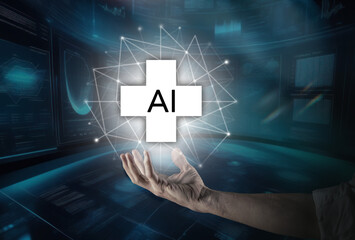 Artificial intelligence for patient treatment. Doctor use AI for diagnosis. Medical research concept