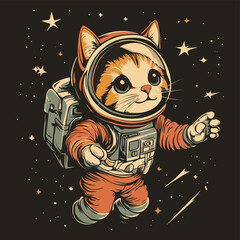 Cat astronaut in space illustration , vector style simple color