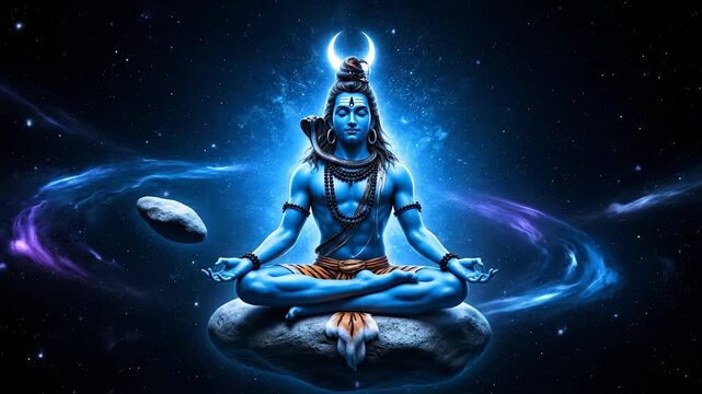 Lord Shiva Meditating in Cosmic Space Divine Blue Aura