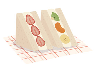 Illustration of a cute fruit sandwich set arranged on paper viewed from an angle