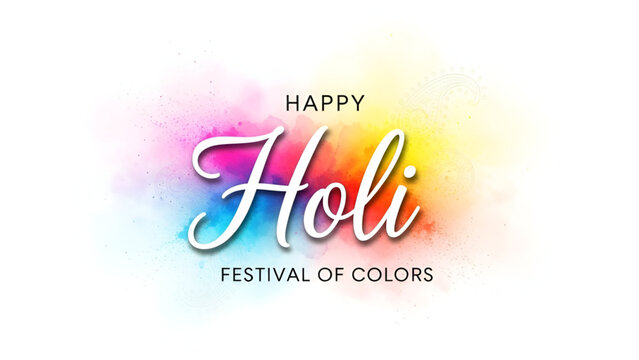 Happy Holi festival of colors greeting design with vibrant watercolor splash typography creative celebration background for cultural events branding posters and marketing