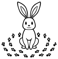 Obraz premium Whimsical Rabbit with Paw Prints Around It on White Background for Easter Crafts