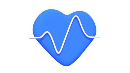 3D Blue Heart with ECG Pulse Line, Cardiology and Healthcare Icon Concept