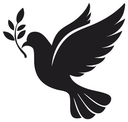 Obraz premium Silhouette of a dove in flight holding an olive branch, symbolizing peace and hope.