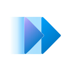 Modern vector illustration of skip button icon with two forward triangles in liquid glass style with smooth gradient effects. for media players, video controls, onboarding screens, mobile apps ui