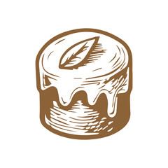Small cake illustration with icing and leaf topping © Leg_IO