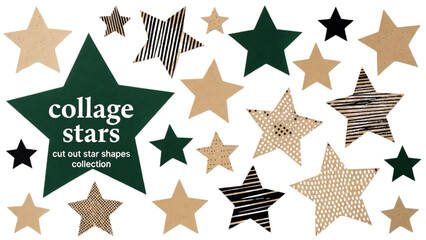 Collage of cut out star shapes with diverse patterns Keywords: star, shape, cut out, collage