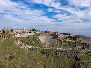 Ancient Pergamon Acropolis ruins including theater in Bergama Turkiye