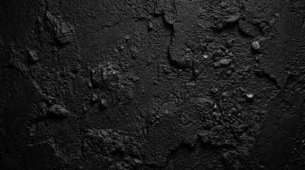 Rough black asphalt texture,closeup of cracked pavement surface with dark granular structure,ideal for backgrounds and construction themes