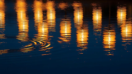 Obraz premium Floating Lanterns in a Serene Water Landscape at Night