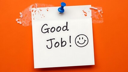 Good job note with smiley face on orange background