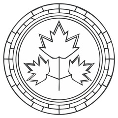 Round Icon with Maple Leaves and Bricks for National Holiday or Border Design Element