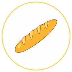 Baguette Bread Cartoon Style Simple Line Illustration in Circle Frame