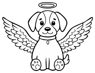 Fototapeta premium Cute Angel Dog with Wings and Halo in Black and White for Coloring