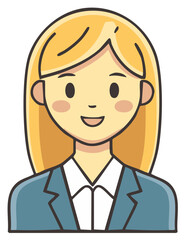 Cartoon of a business woman in a blazer with blonde hair smiling, avatar for website or app, vector illustration