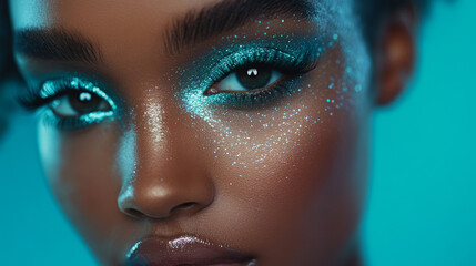 Glamorous Eye Makeup with Glitter and Bold Colors