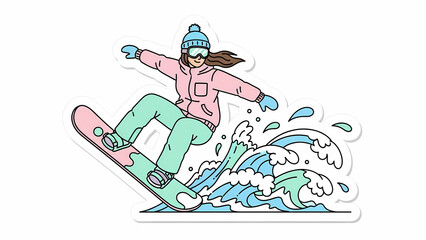 雪山で滑る女性、躍動感！