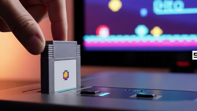 Hand holding Nintendo Entertainment System Cartridge.