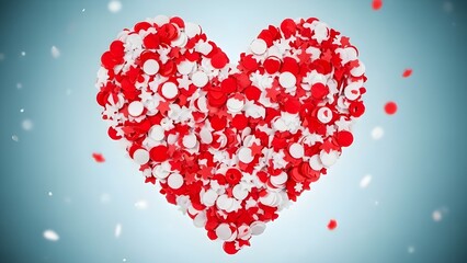 Large Heart Mosaic Made of Red and White Confetti