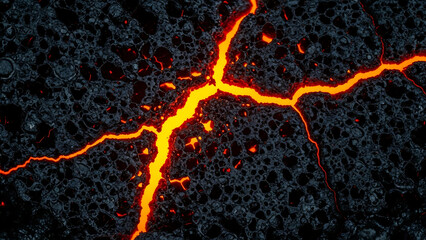 Volcanic Eruption, Lava Flow, Crater Landscape, Nature Photography, Fiery Environment, Aerial View, Geological Dynamics