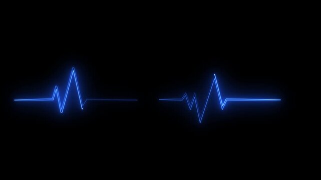 Bright blue ECG waveform pulses across black background,with video animation.
