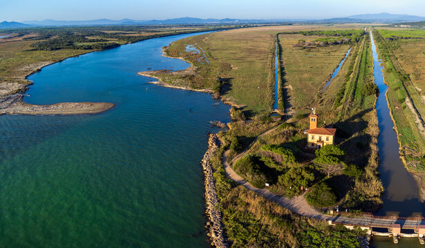 Bocca d'Ombrone is where the river Ombrone meets the Mediterranean Sea