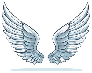 Obraz premium Cartoon illustration of a pair of large white angel wings against a plain background