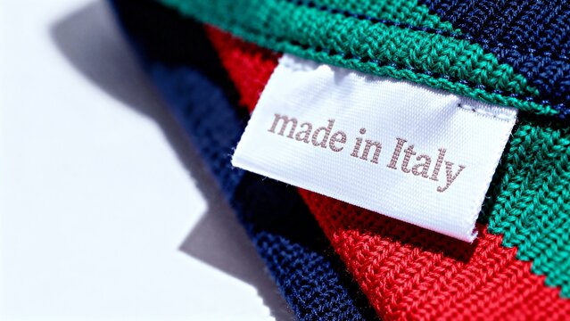 Close up of Made in Italy lable on wool fabric, fashion design concept