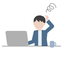 パソコン作業がうまくいかず悩む男性のイラスト