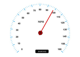 Speedometer showing 95 mph isolated on transparent background. Speedometer PNG.