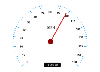 Speedometer showing 95 mph isolated on transparent background. Speedometer PNG.