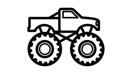 Simple black and white line drawing of a monster truck with large tires © MdMojiburRahman