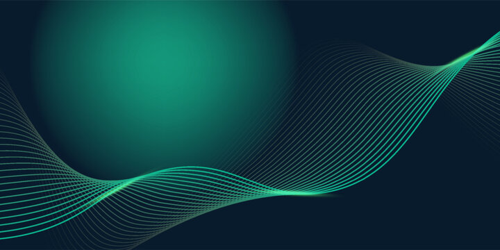 Abstract smooth green wavy lines on black and green background. Simple waves. Digital waves technology