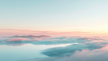 Peaceful aerial view of clouds and horizon with soft morning light.