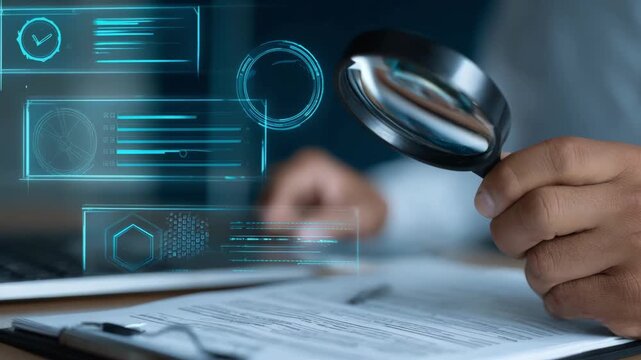 Scene showing an auditor using digital tools to verify grant adherence and regulatory standards emphasizing technology in compliance audits.