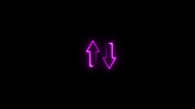 Glowing neon line double arrow animation on a black background,with 4k video animation.